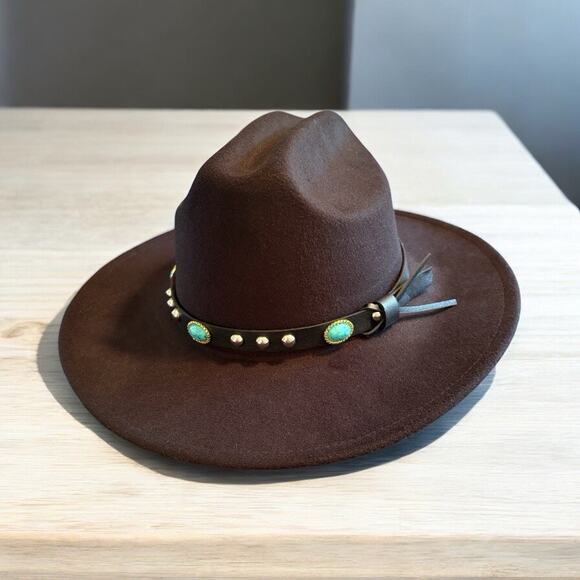 Brown Fedora Hat with Decorative Band - Picture 1 of 6